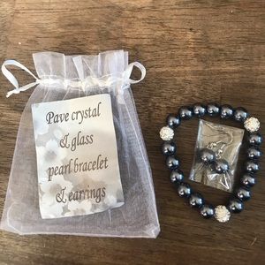 Pave Crystal & Glass Pearl Bracelet and Earrigs